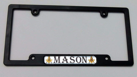 Mason Masonic Flag Black Plastic Car License Plate Frame Domed Decal Insert