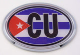 Cuba CU Cuban Flag Car Chrome Emblem Bumper Sticker Flag Decal Oval