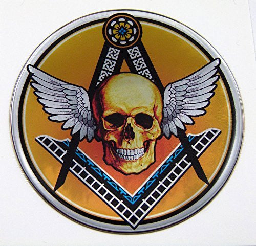 Masonic logo with Skull Round Emblem domed decal on chrome Bike Motorcycle Car