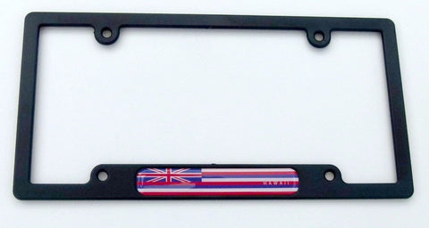 Hawaii USA State Flag Black Plastic Car License Plate Frame Domed Decal Insert