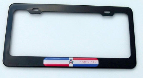 Dominican Republic Flag Black Metal Car License Plate Frame Domed Insert