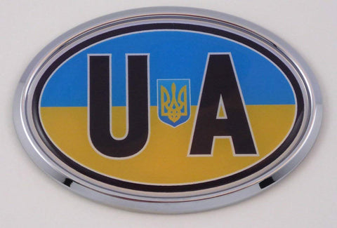 Ukraine UA Ukrainian Car Chrome Emblem Bumper Sticker Flag Decal Oval
