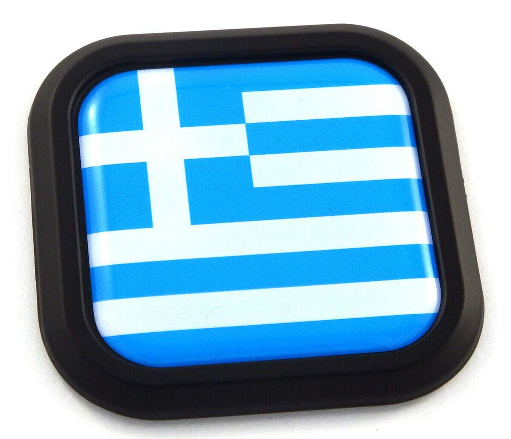 Greece Flag Square Black rim Emblem Car 3D Decal Badge Hood Bumper sticker 2"