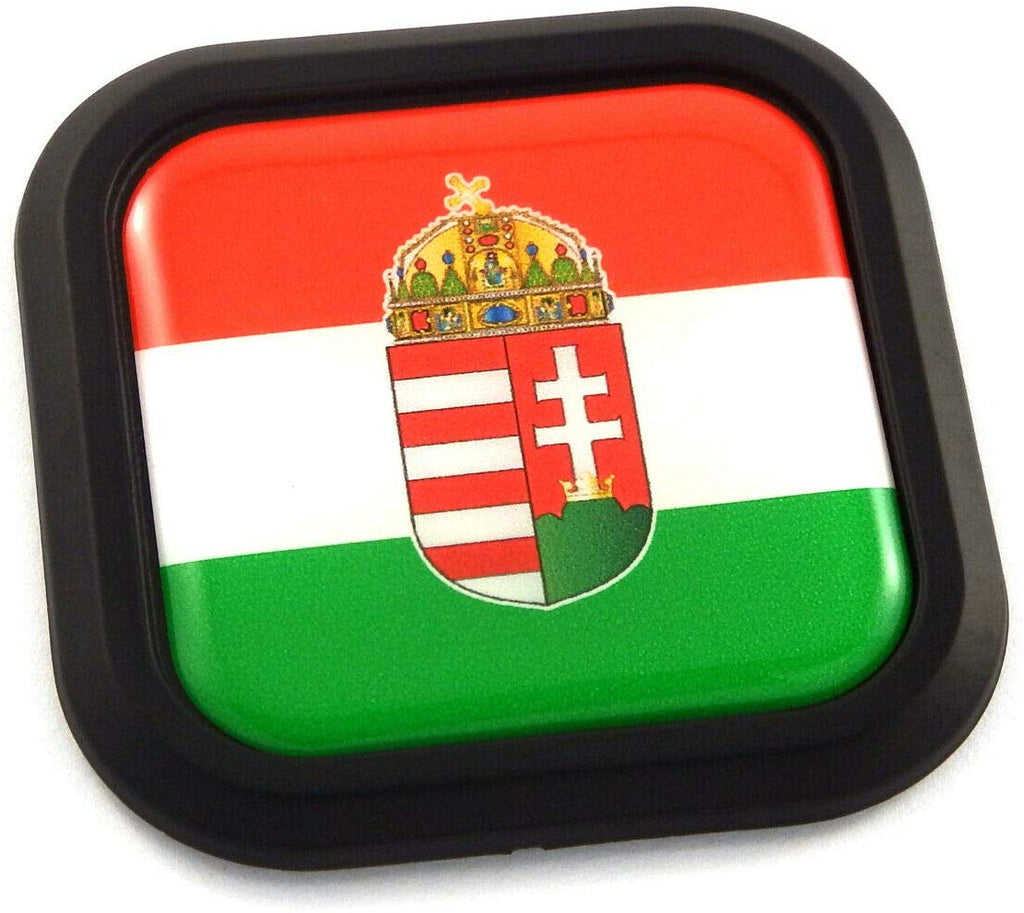 Hungary Flag Square Black rim Emblem Car 3D Decal Badge Hood Bumper sticker 2"