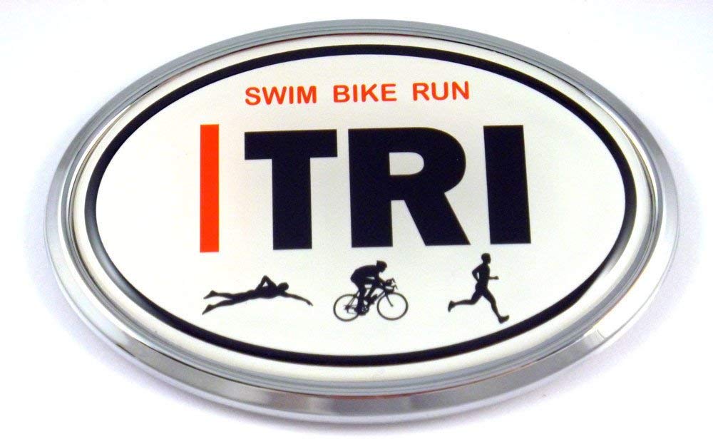 I TRI Triathlon Emblem Chrome Decal Run Swim Bike with Dome Sticker Medallion Sport