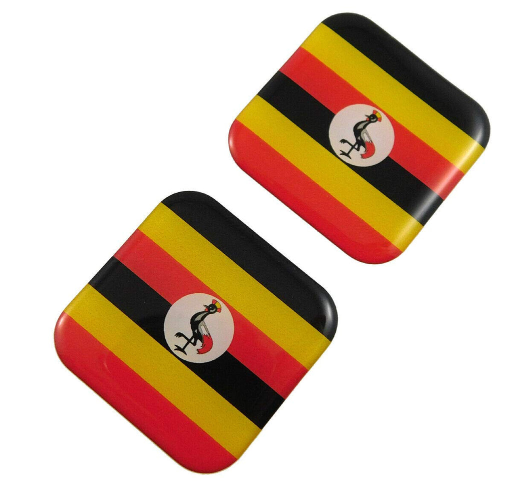 Uganda Flag Square Domed Decal car Bike Gel Stickers 1.5" 2pc