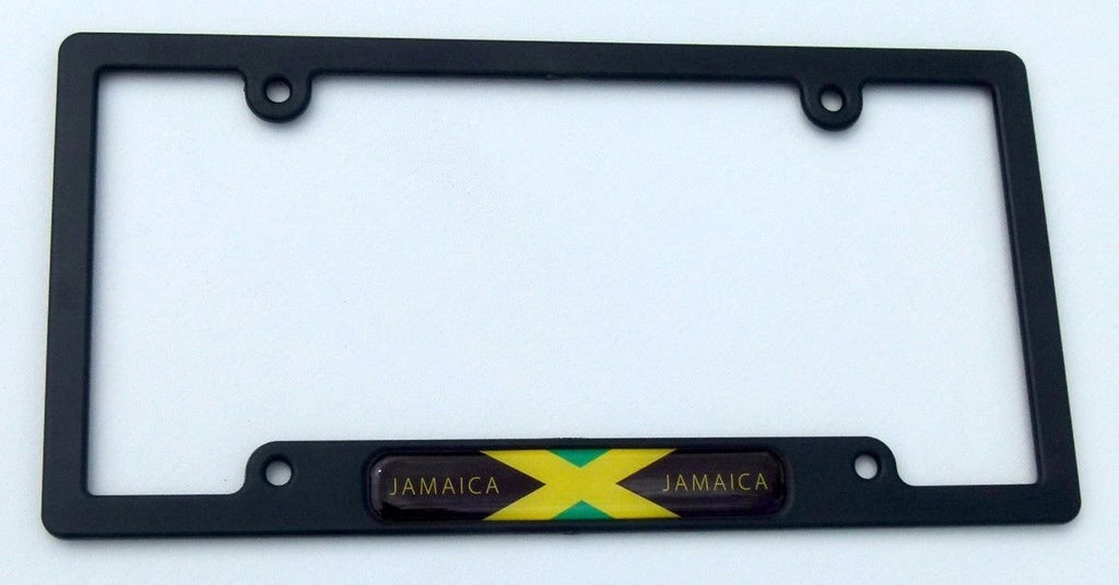 Jamaica Jamaican Flag Black Plastic Car License Plate Frame Domed Decal Insert