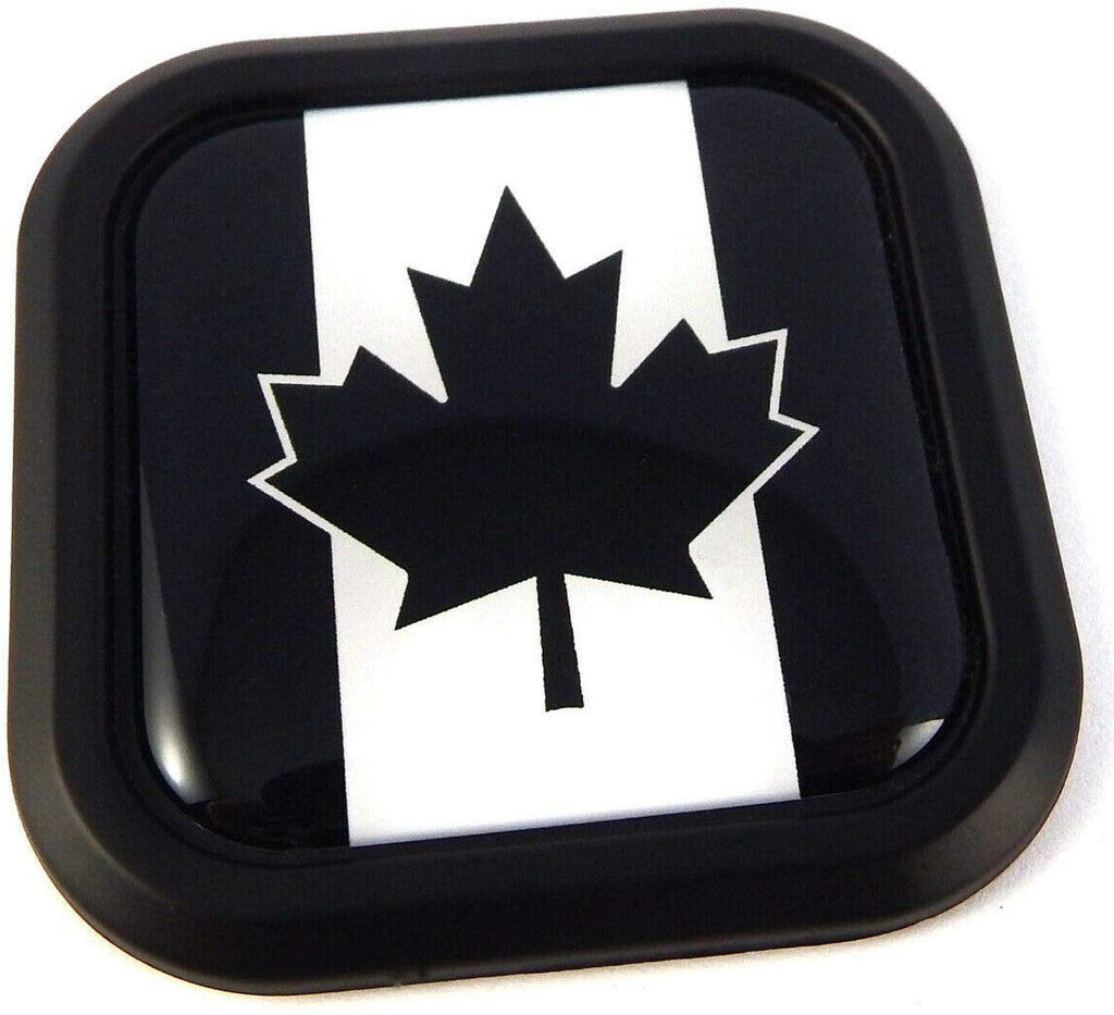 Canada Black & White Flag Square Black rim Emblem Car 3D Decal Badge Bumper 2"