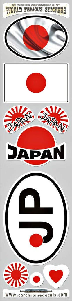 Japan 9 Stickers Set Japanese Flags Decals Bumper stiker car auto Bike Laptop