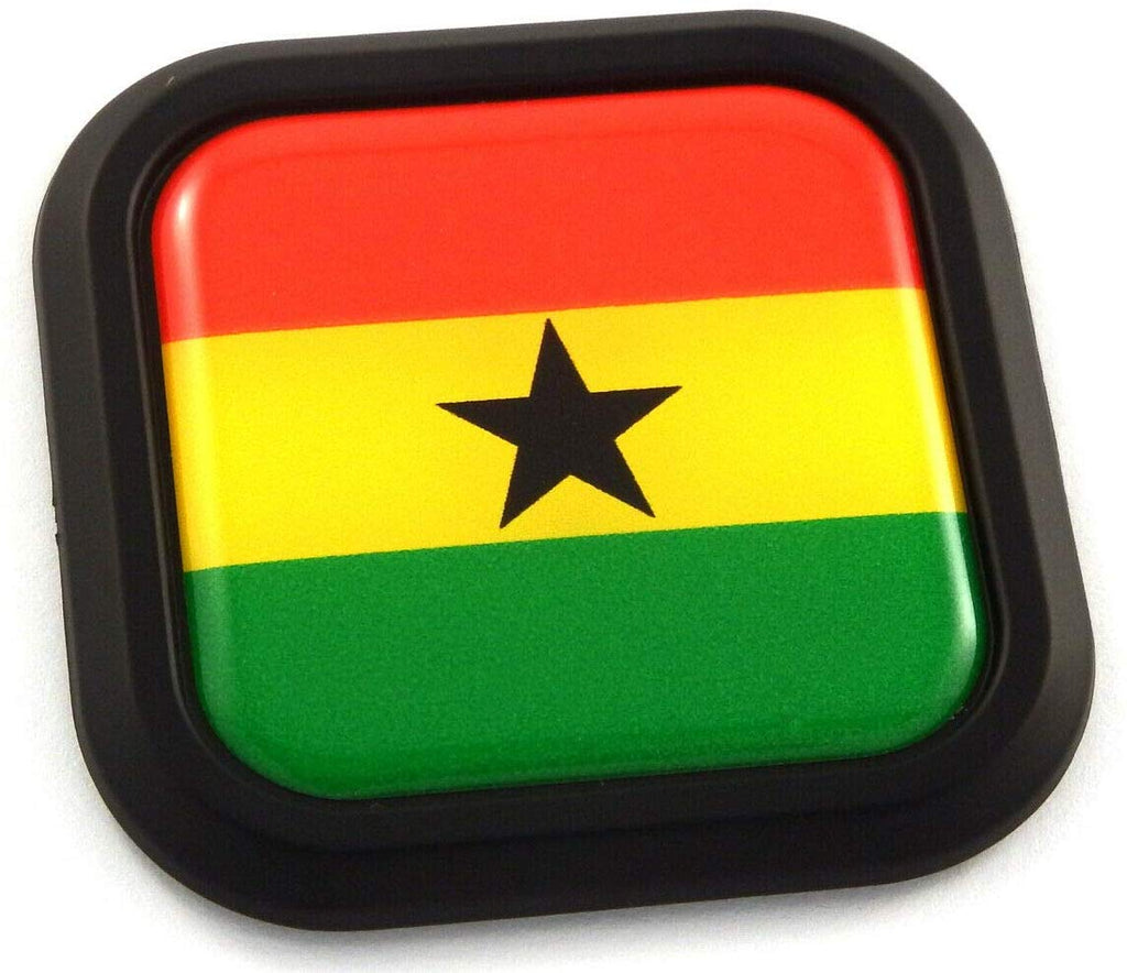 Ghana Flag Square Black rim Emblem Car 3D Decal Badge Hood Bumper sticker 2"