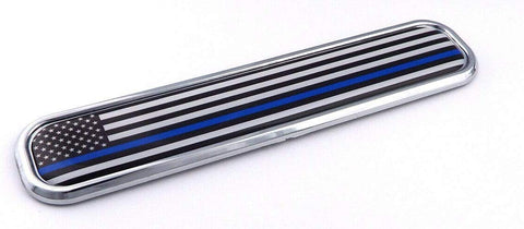 USA police thin blue line Chrome Emblem 3D auto Decal car bike boat 5.3"