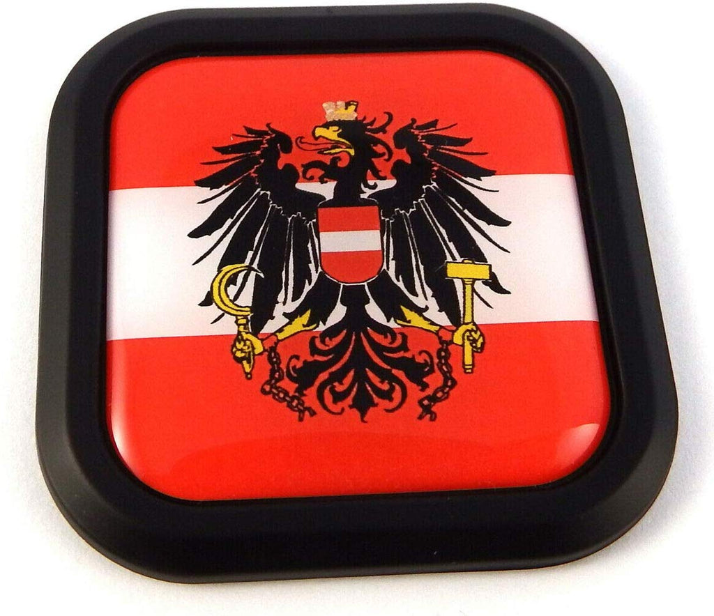 Austria Flag Square Black rim Emblem Car 3D Decal Badge Bumper Hood sticker 2"