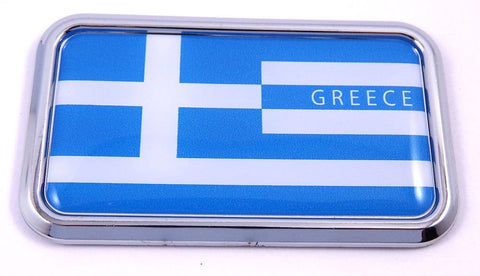 Greek Greece Flag rectanguglar Chrome Emblem 3D Car Decal Sticker 3" x 1.75"