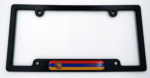 Armenia Black Plastic Car License Plate Frame with Domed Decal Insert Flag