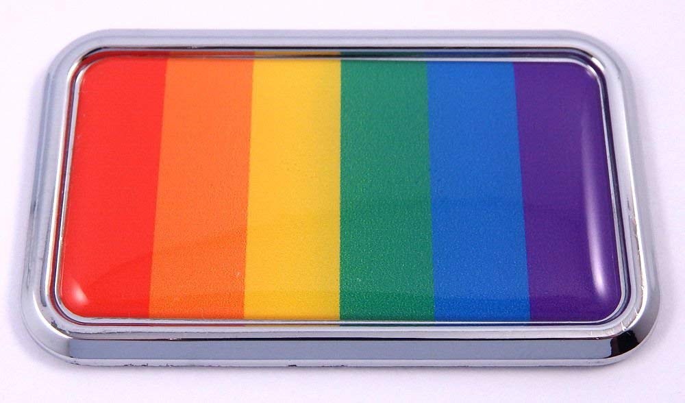 Pride raiwbow Gay Lesbian rectanguglar Chrome Emblem Car Decal Sticker 3"x1.75"