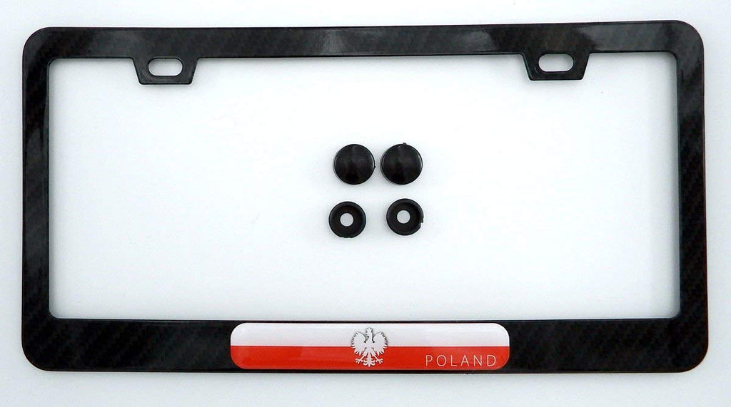 Poland Polish Polska Flag Black Carbon Fiber Look Metal Car License Plate Frame