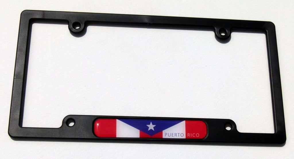 Puerto Rico Rican Flag Black Plastic Car License Plate Frame Dome Decal