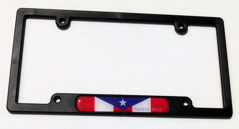 Puerto Rico Rican Flag Black Plastic Car License Plate Frame Dome Decal