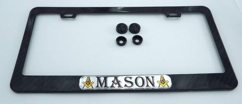 Mason Masonic Black Carbon Fiber Look Metal Car License Plate Frame Holder