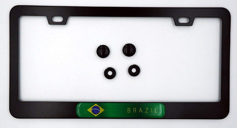 Brazil Brazilian Flag Metal Black Aluminium Car License Plate Frame Holder