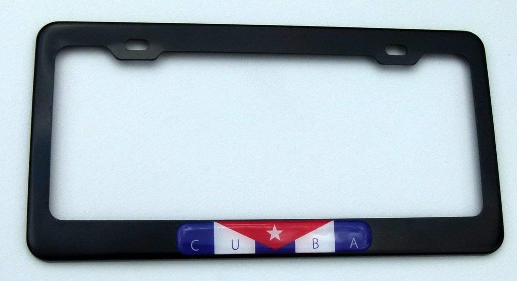 Cuba Cuban Flag Black Metal Car auto License Plate Frame Dome Insert