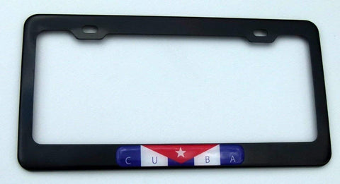 Cuba Cuban Flag Black Metal Car auto License Plate Frame Dome Insert