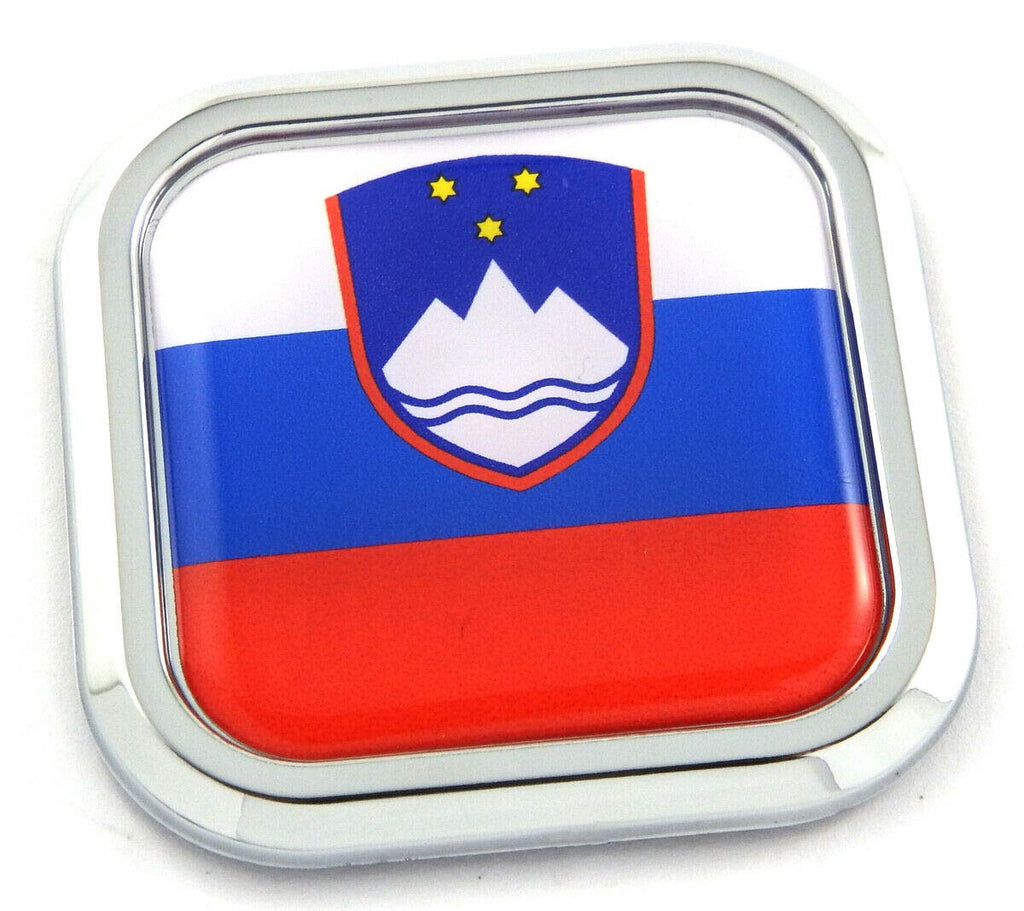 Slovenia Flag Square Chrome rim Emblem Car 3D Decal Badge Hood Bumper sticker 2"