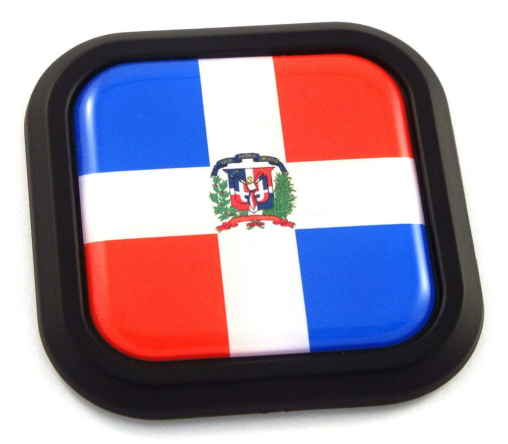 Dominican Republic Flag Square Black rim Emblem Car 3D Decal Badge Bumper 2"