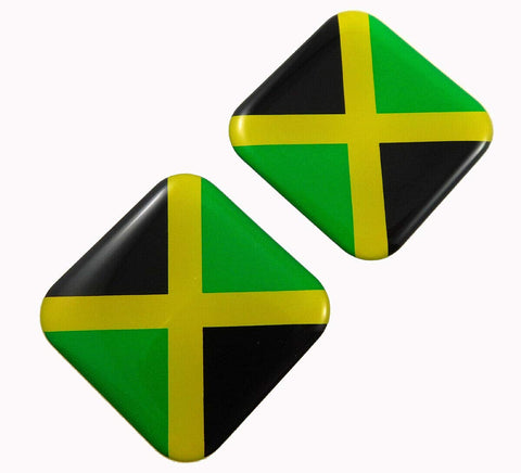 Jamaica Flag Square Domed Decal car Bike Gel Stickers 1.5" 2pc