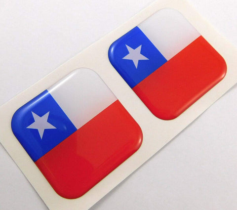 Chile Chilean Flag Square Domed Decal Emblem car Bike Gel Stickers 1.5" 2pc.