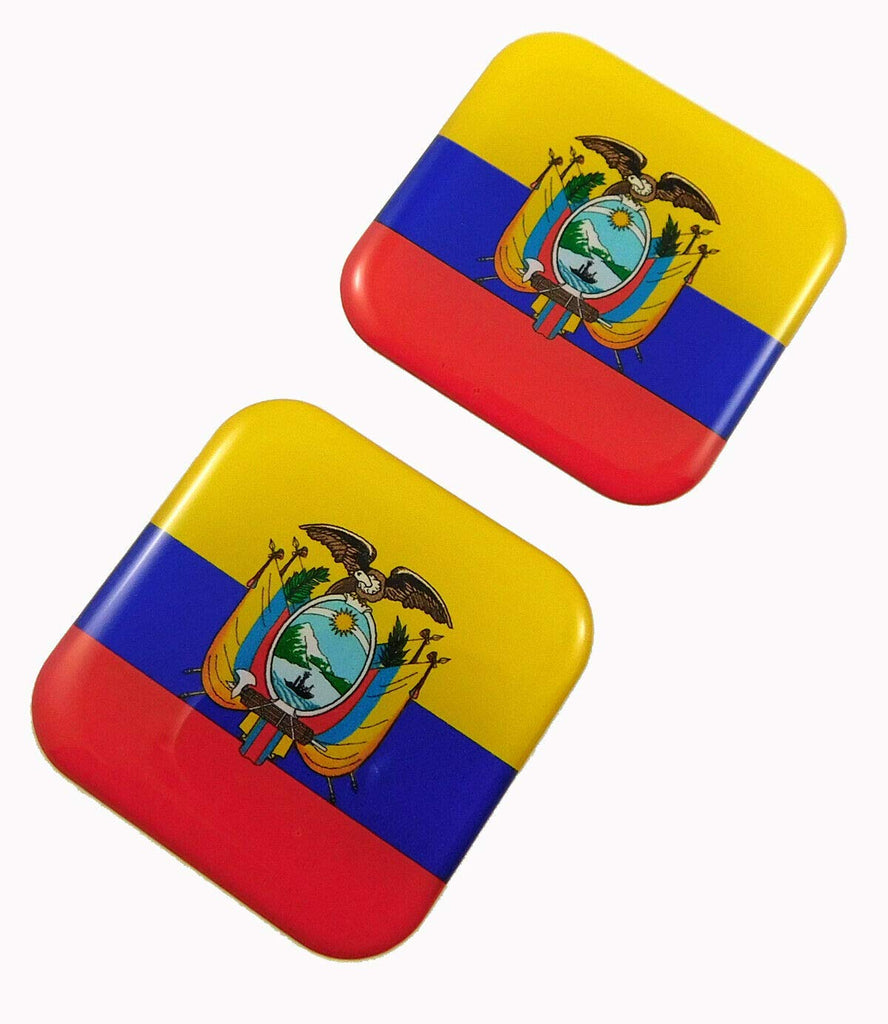 Ecuador Flag Square Domed Decal car Bike Gel Stickers 1.5" 2pc