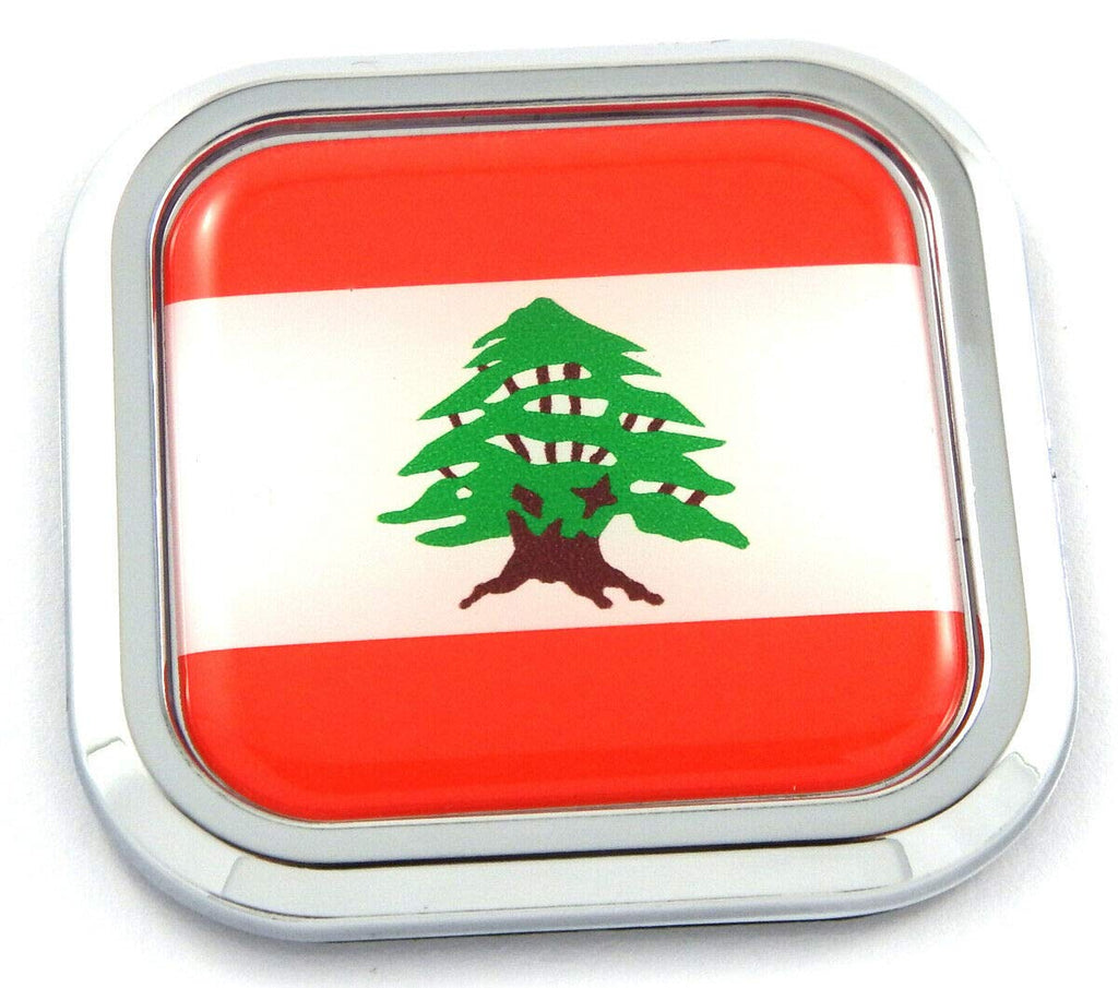 Lebanon Flag Square Chrome rim Emblem Car 3D Decal Badge Hood Bumper sticker 2"