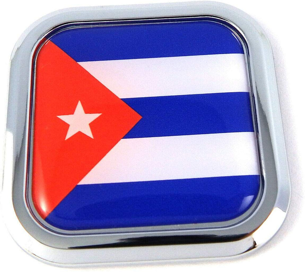 Cuba Flag Square Chrome rim Emblem Car 3D Decal Badge Hood Bumper sticker 2"