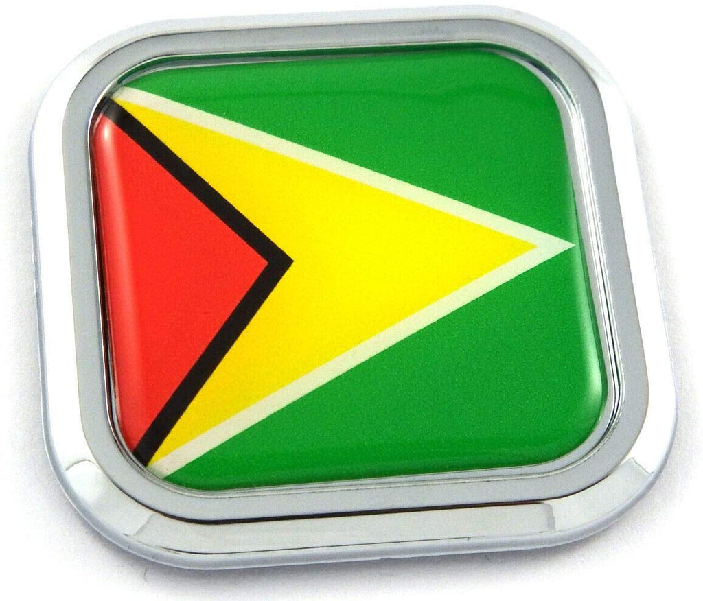 Guyana Flag Square Chrome rim Emblem Car 3D Decal Badge Hood Bumper sticker 2"