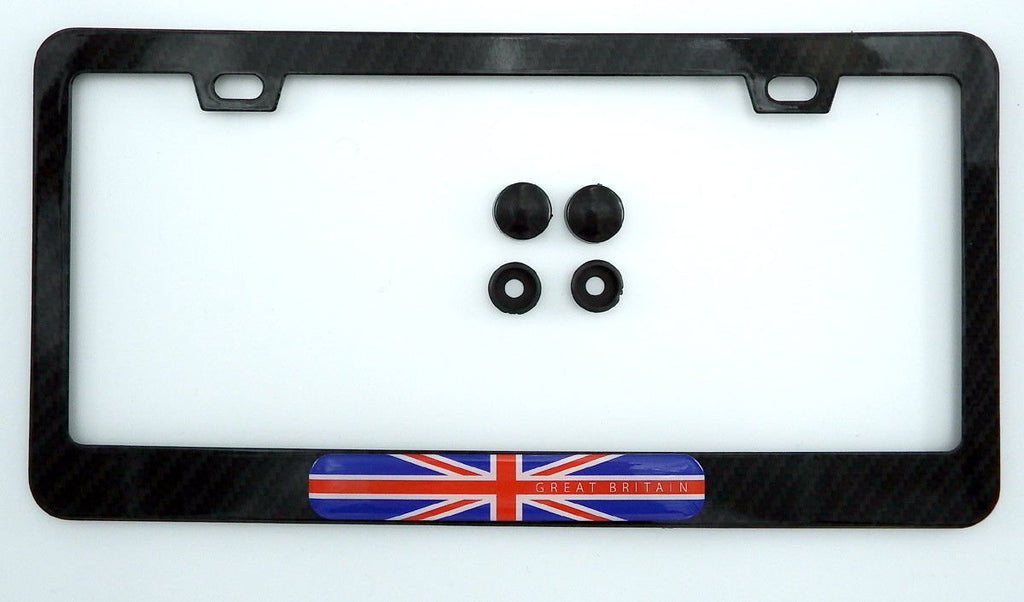 Great Britain British Flag Black Carbon Fiber Look Metal Car License Plate Frame