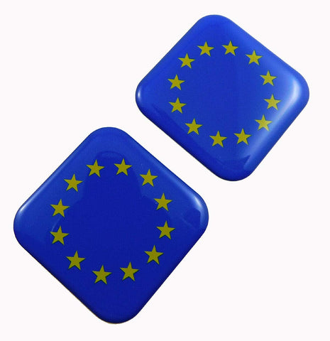EU European Union Flag Square Domed Decal car Bike Gel Stickers 1.5" 2pc