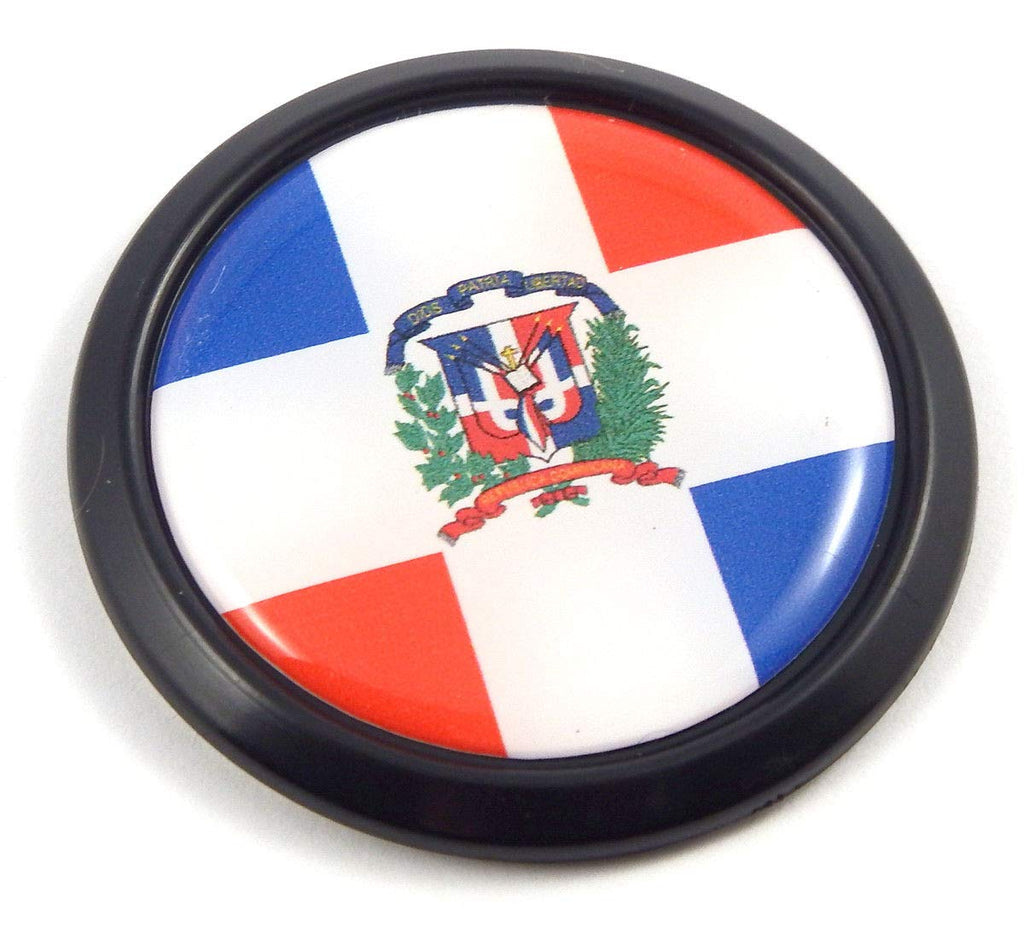 Dominican Republic Black Round Flag Car Decal Emblem Bumper 3D Sticker 1.85"