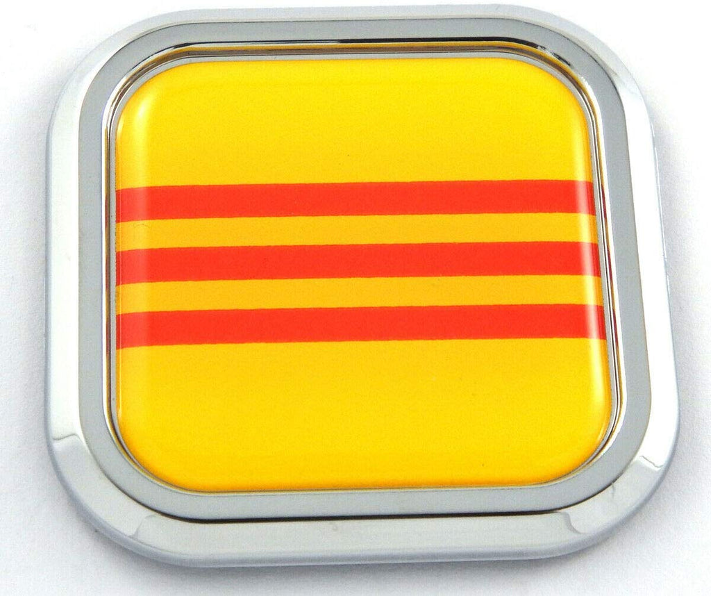 Vietnam yellow Flag Square Chrome Emblem Car 3D Decal Badge Bumper sticker 2"