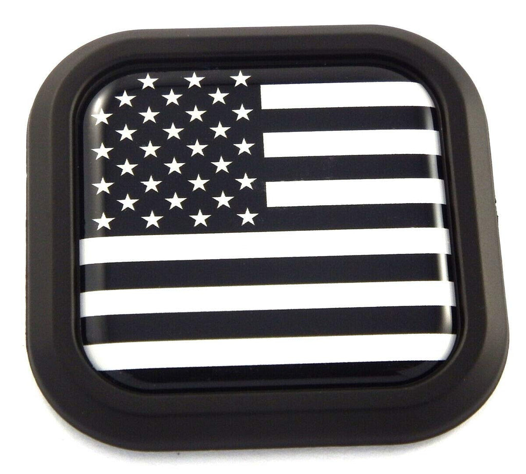 USA America Black White Flag Square Black Emblem Car 3D Decal Badge Bumper 2"