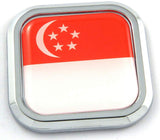 Singapore Flag Square Chrome rim Emblem Car 3D Decal Badge Bumper sticker 2"