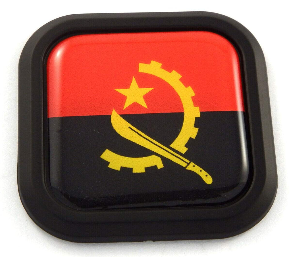 Angola Flag Square Black rim Emblem Car 3D Decal Badge Hood Bumper sticker 2"