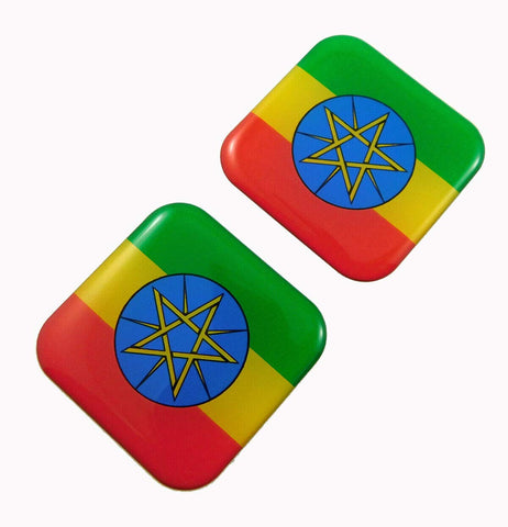 Ethiopia Flag Square Domed Decal car Bike Gel Stickers 1.5" 2pc