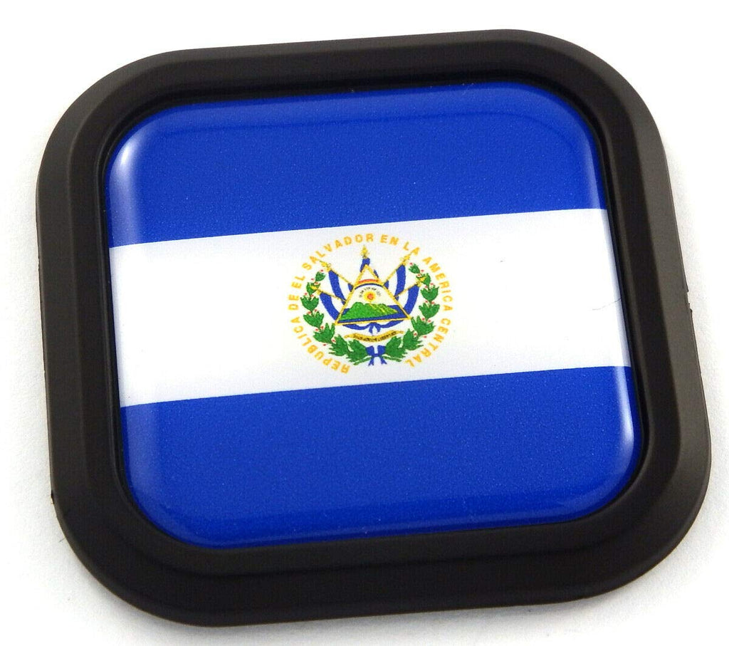 Salvador Flag Square Black rim Emblem Car 3D Decal Badge Hood Bumper sticker 2"