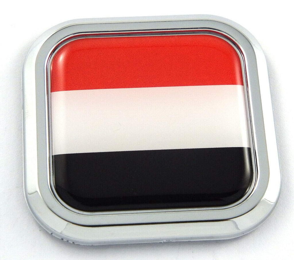Yemen Flag Square Chrome rim Emblem Car 3D Decal Badge Hood Bumper sticker 2"