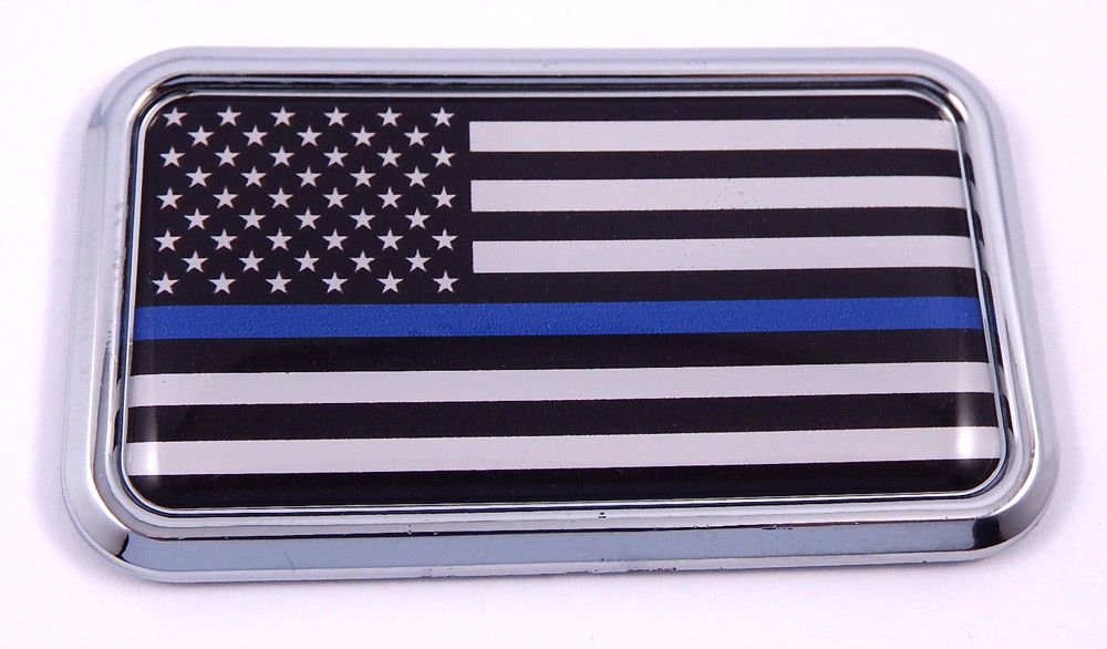 USA Thin Blue Line Police rectanguglar Chrome Emblem Car Decal Sticker 3"x1.75"