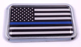 USA Thin Blue Line Police rectanguglar Chrome Emblem Car Decal Sticker 3"x1.75"