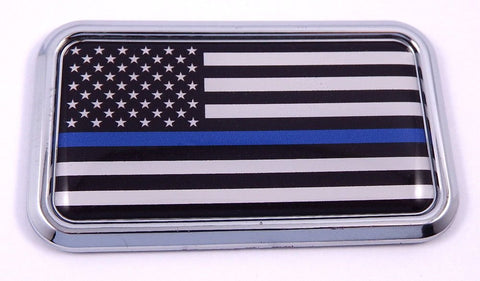 USA Thin Blue Line Police rectanguglar Chrome Emblem Car Decal Sticker 3"x1.75"