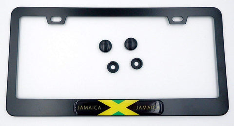 Jamaica Flag Metal Black Aluminium Car License Plate Frame Holder with Free caps