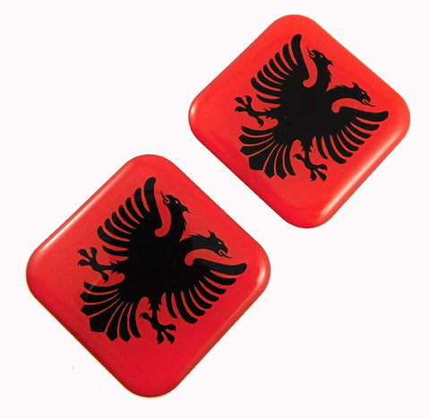 Albania Flag Square Domed Decal Emblem car Biker Gel Stickers 1.5" 2pc.