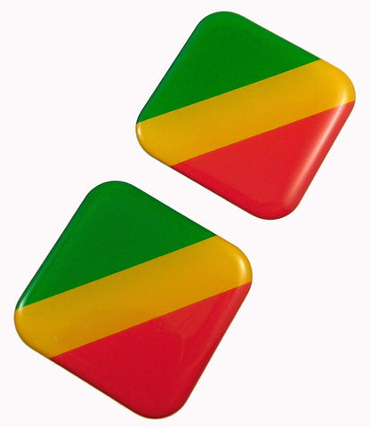 Congo Flag Square Domed Decal Emblem car Bike Gel Stickers 1.5" 2pc.
